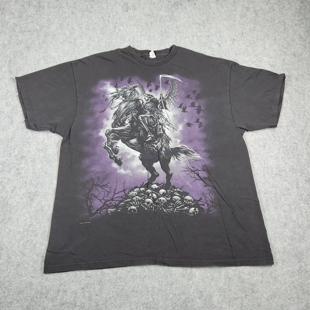 Liquid Blue T-Shirt Mens 2XL Black Grim Reaper Horse Skulls Graphic 2011 Vintage